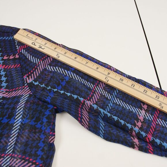 Kut From The Kloth Long Sleeve Houndstooth Plaid Sheer Button Blouse L - Picture 6 of 11